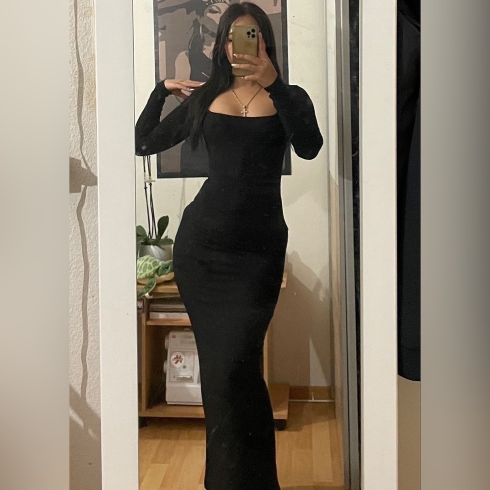 Skims Black Soft Lounge Long Sleeve Maxi Dress